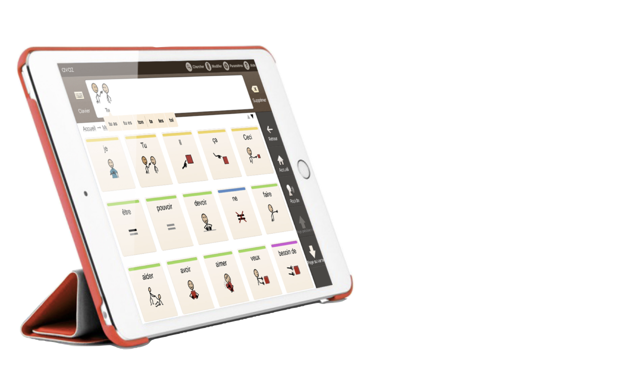 Tablette affichant un cahier de Communication AVAZ