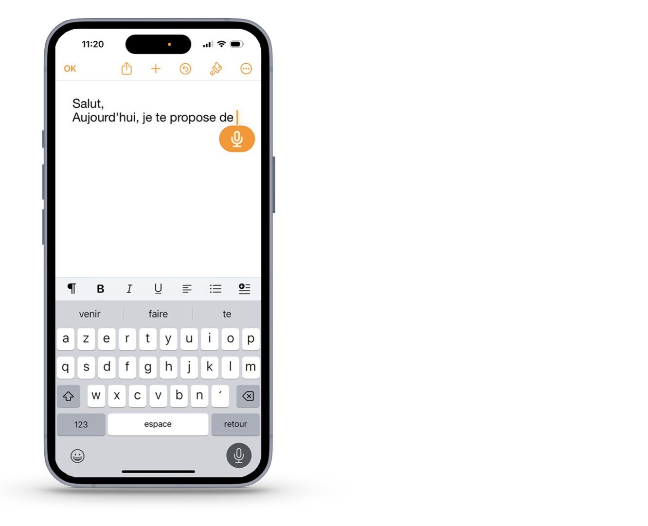 iPhone avec dictée vocale