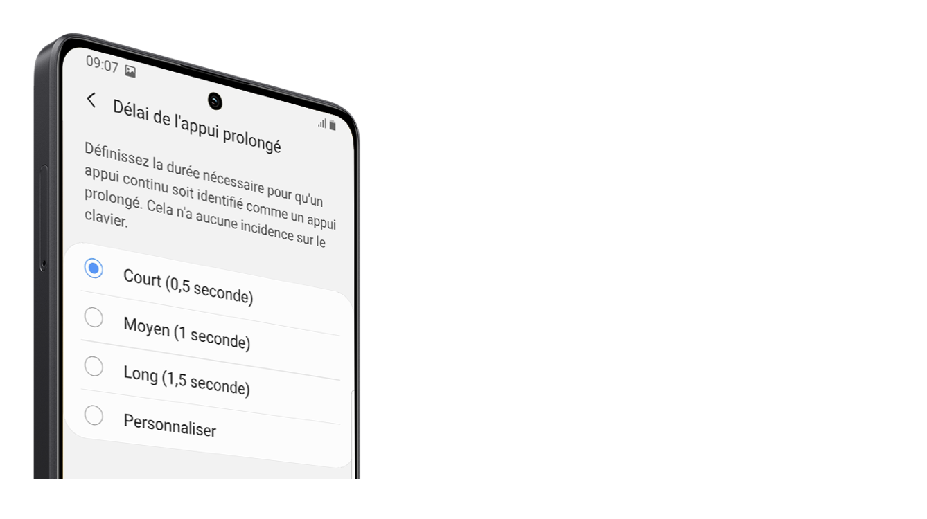 Smartphone affichant un choix de délai à cocher