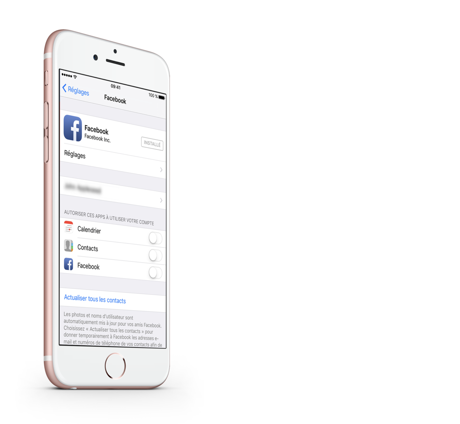 image d'un iPhone affichant les paramètres Facebook