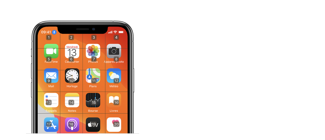 Image qui représente l'écran d'accueil d'un iPhone affichant une grille avec des chiffres