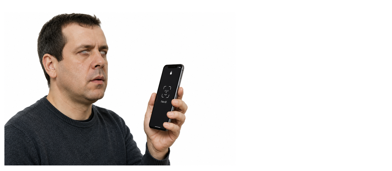 Illustration représentant une personne non-voyante utilisant Face ID
