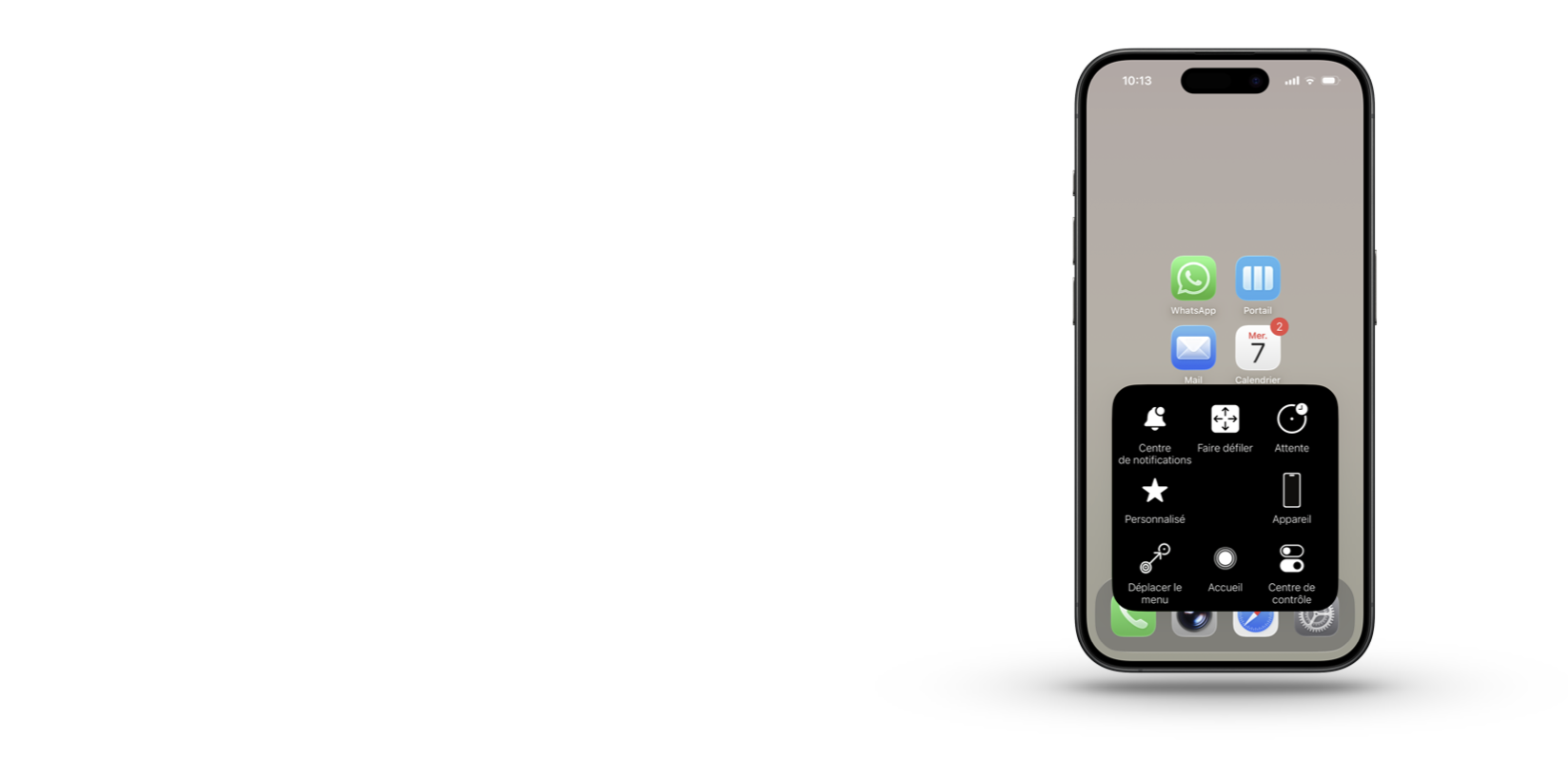 Image représentant un smartphone affichant un menu de l'Assistie touch